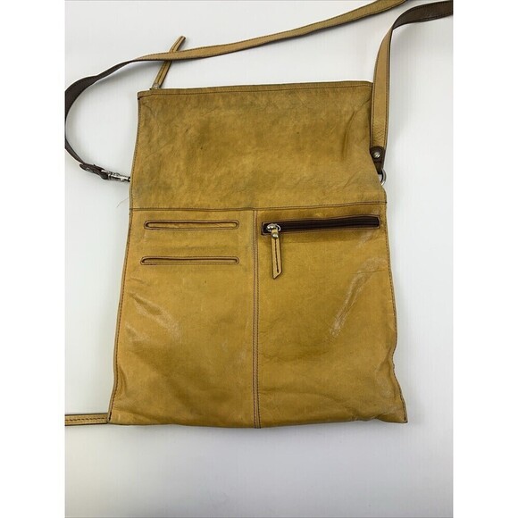 Hobo Foldover Flat Crossbody Yellow Leather Purse Zip Long Medium Lightweight - Picture 5 of 13